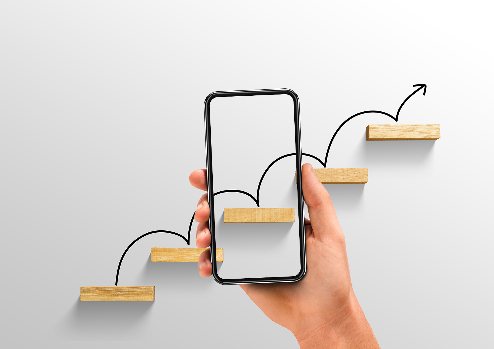 Smartphone en traptreden omhoog Smartphone en traptreden omhoog